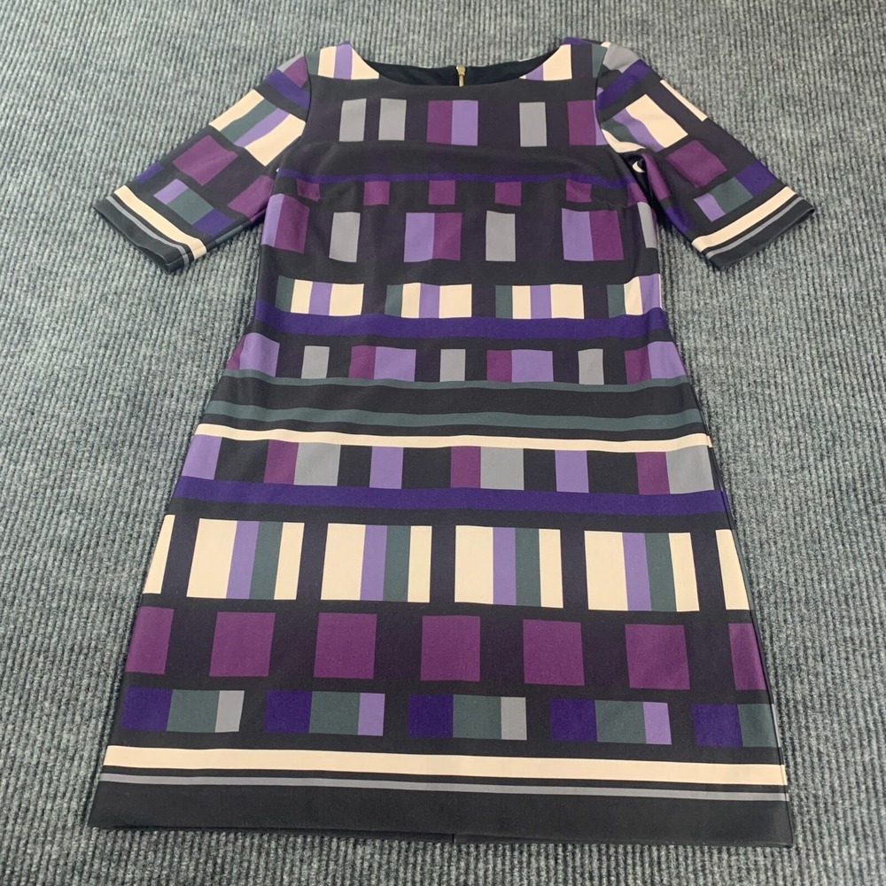 Eliza J‎ Dress Womens 8 Purple Zip Up Short Sleeve Lined Abstract Artsy Retro